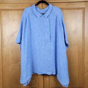 Flax Women's Blue Linen Short Sleeve Button Placket Shirt - Size 24-26